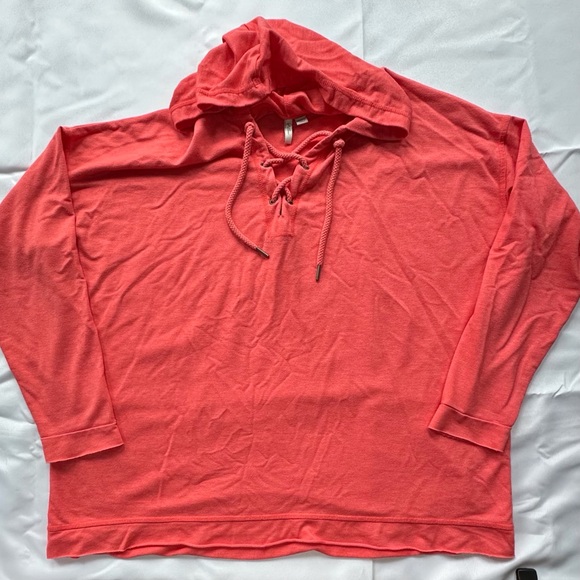 active Tops - Active long sleeve lightweight orange coral lace up pullover hoodie women’s 1x
